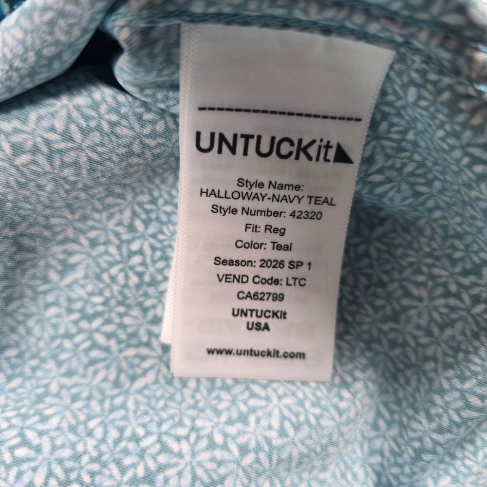 UNTUCKit Shirt Mens Large Teal Floral Halloway Performance Short Sleeve - Picture 6 of 9